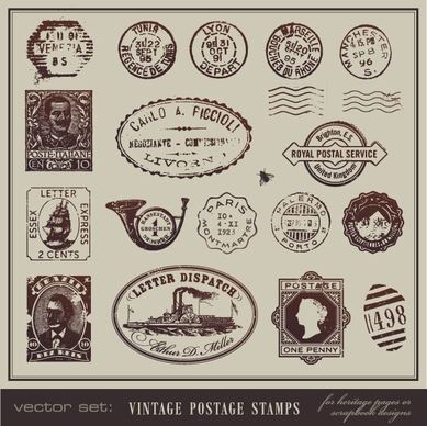 vintage postcards and postage stamps 01 vector