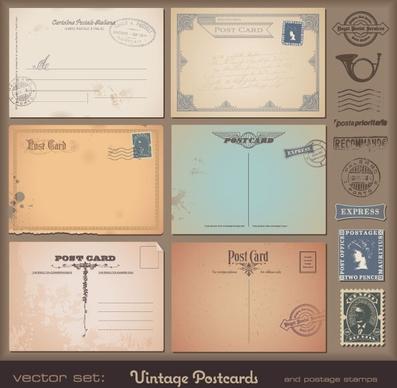 vintage postcards and postage stamps 02 vector