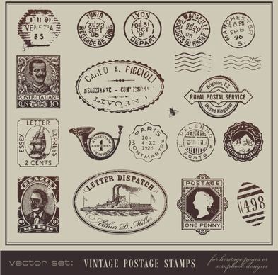 vintage postcards and stamps 04 vector