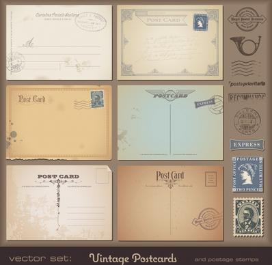 postcard design elements retro envelopes stamps sketch