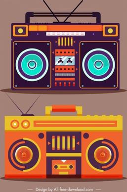 vintage radio icons colorful flat design