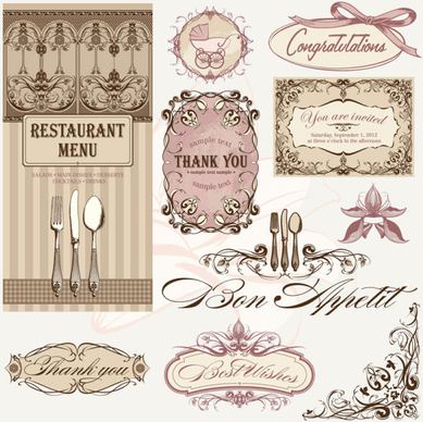 vintage restaurant menu design elements vector