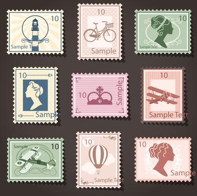 vintage stamps sample vector graphics