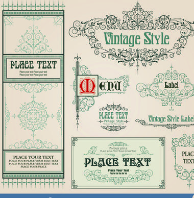 vintage style vector of frame border and ornament set