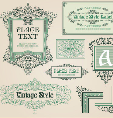 vintage style vector of frame border and ornament set