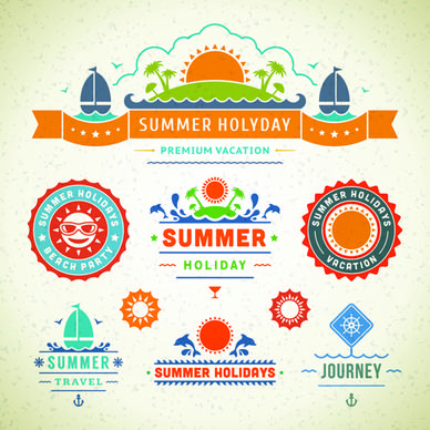 vintage summer elements labels vector