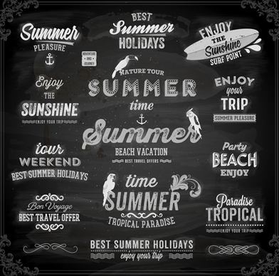vintage summer logos with ornaments design vector