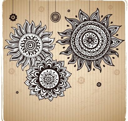 vintage sunflower pattern background vector