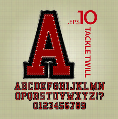 vintage twill alphabet with numbers vector