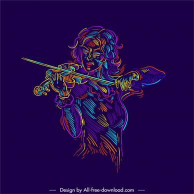 violinist icon handdrawn colors blended sketch