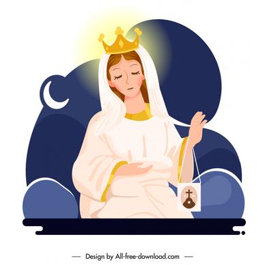 virgin mary mother of god prays meekly backdrop cartoon sketch