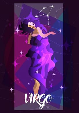 virgo zodiac background sparkling violet design woman icon