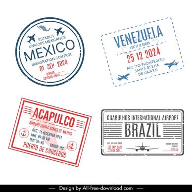 visa stamp templates flat classical design