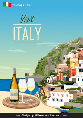 visit italy poster template mountain architecture wine sketch 