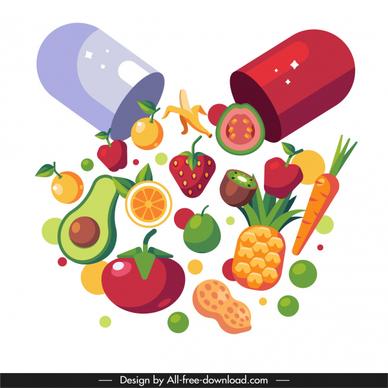 vitamin background capsule fruits sketch colorful dynamic