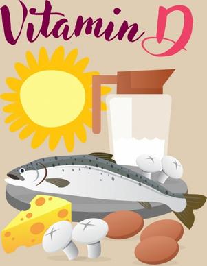 vitamin d advertising fish sun butter mushroom icons