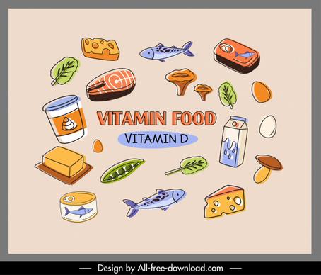 vitamin d food banner classical handdrawn sketch