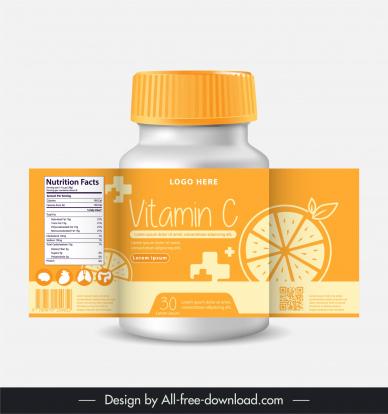  vitamins bottle packaging template flat fruit slices