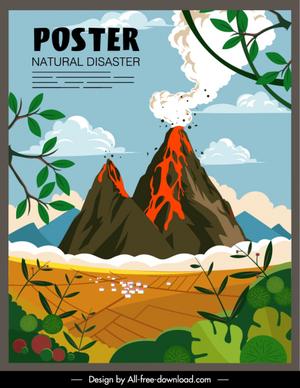 volcano eruption disaster poster colorful dynamic sketch