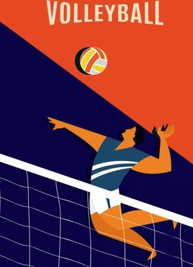 volleyball banner male player icon colored cartoon