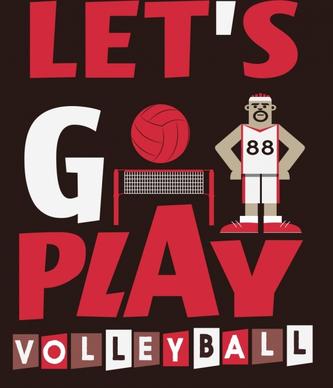 volleyball banner male player icon texts decoration