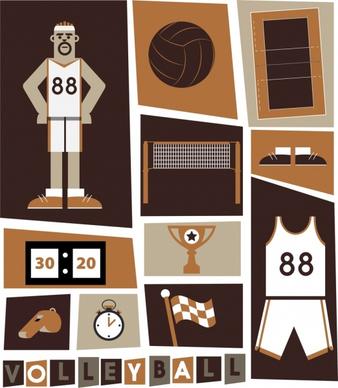 volleyball design elements white brown decor various symbols