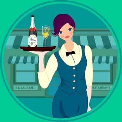 waitress icon elegant costume colored cartoon character
