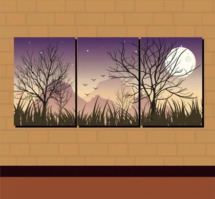 wall decor combined paintings moon night theme