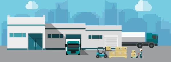 warehouse building vector illustration with delivery activity