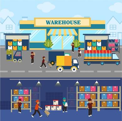 warehouse concepts illustration with elements in flat design