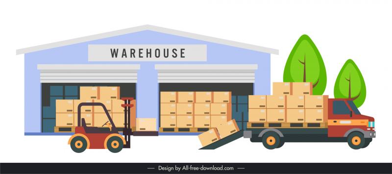 warehouse logistics design elements truck forklift good sketch