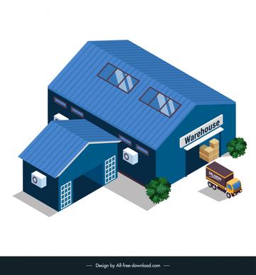 warehouse logistics icon 3d architecture truck outline 