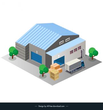 warehouse logistics icon modern 3d architecture truck goods sketch