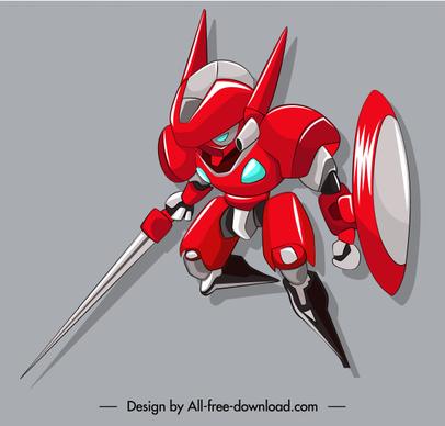 warrior robot icon sword shield equipped 3d sketch