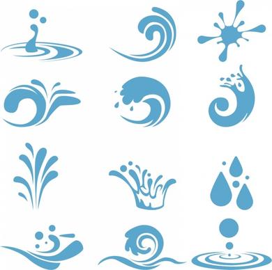 water design elements various blue curved icons