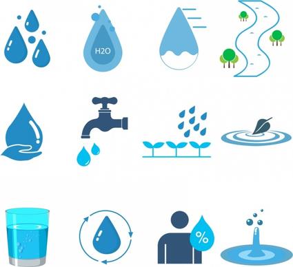 water design elements various blue icons