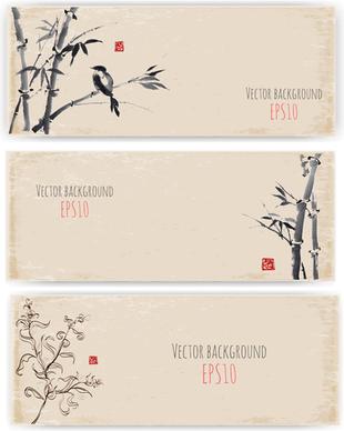 water ink bamboo banner vector