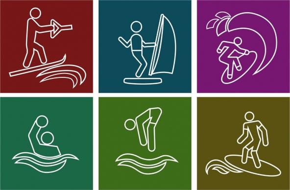 water sports icons collection white silhouette symbols isolation