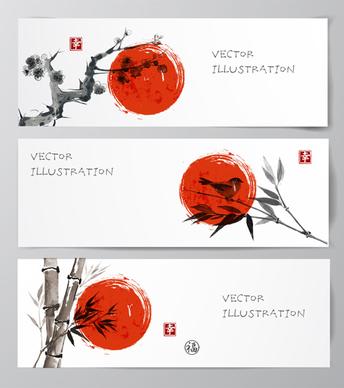 watercolor drawn with banners vector set