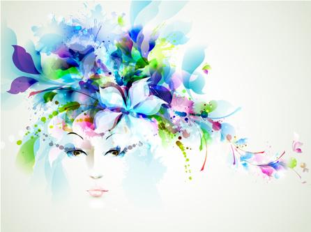 watercolor floral girls vector background