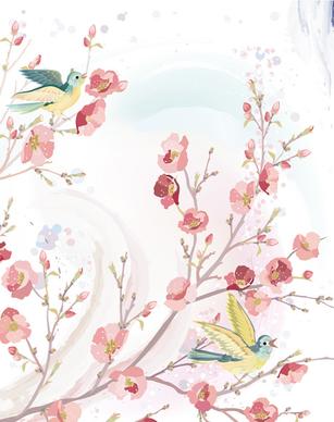 watercolor flowers and birds vector