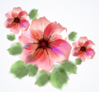 watercolor pink flower hand drawn vector
