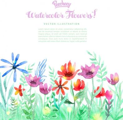 watercolor spring background with flowers