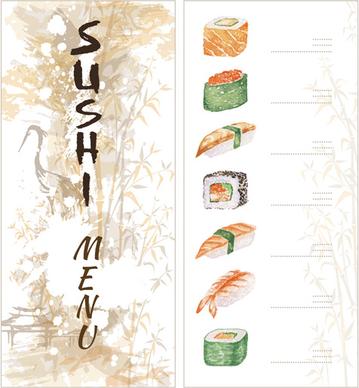watercolor sushi menu vector