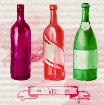 watercolor wine stickers creative vector