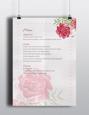 watercolour flower wedding menu template the smell of roses