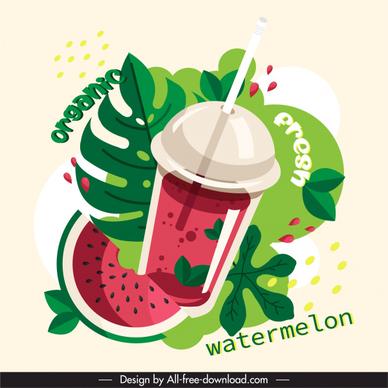 watermelon juice advertising banner colorful flat classic sketch