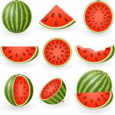 watermelon icons 3d colored slices design