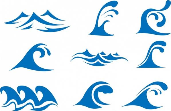 wave icons collection blue curves design