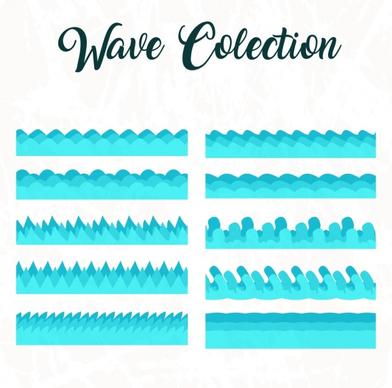 wave icons collection blue flat design